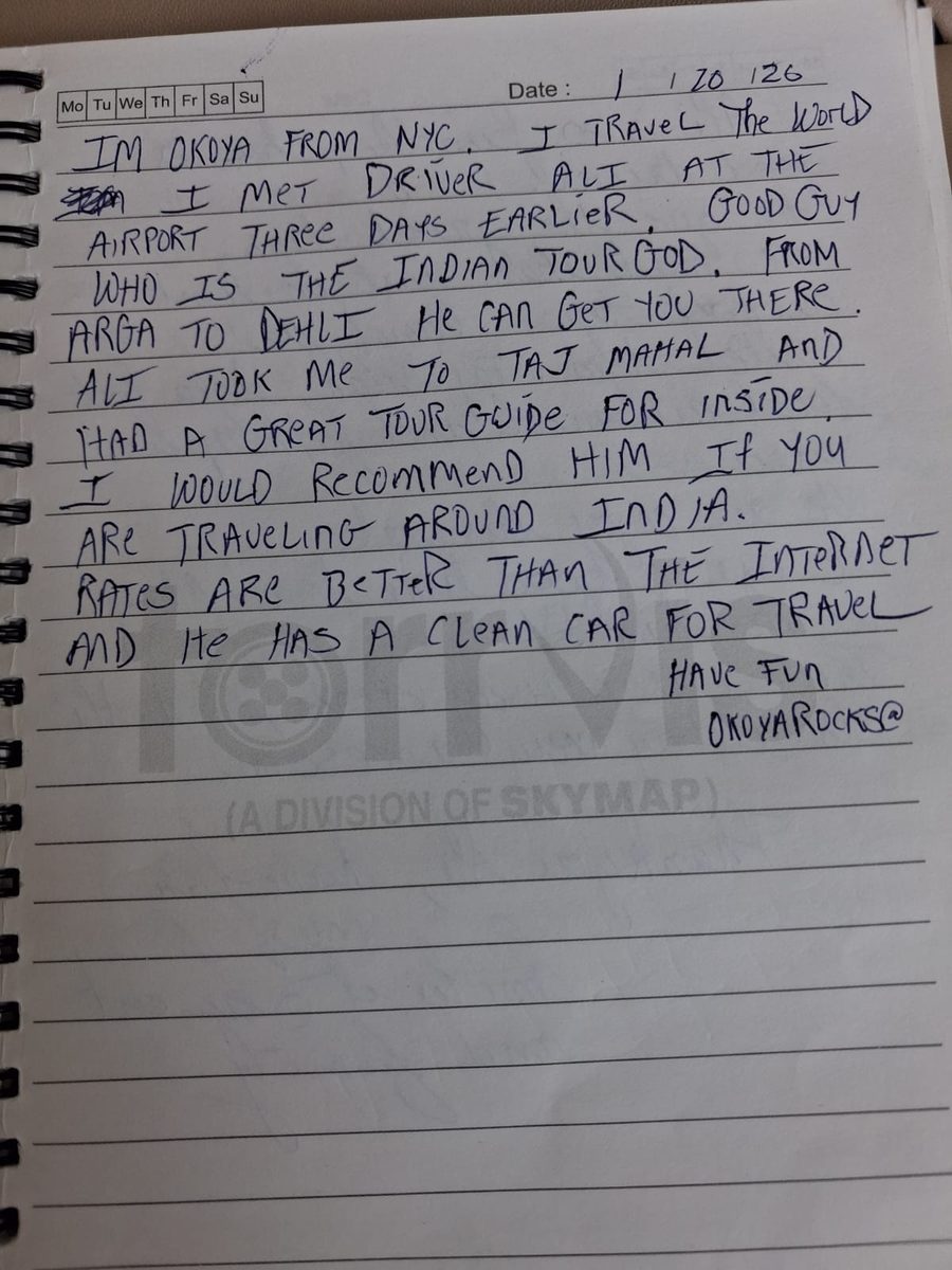 Handwritten review from Okoya, New York City
