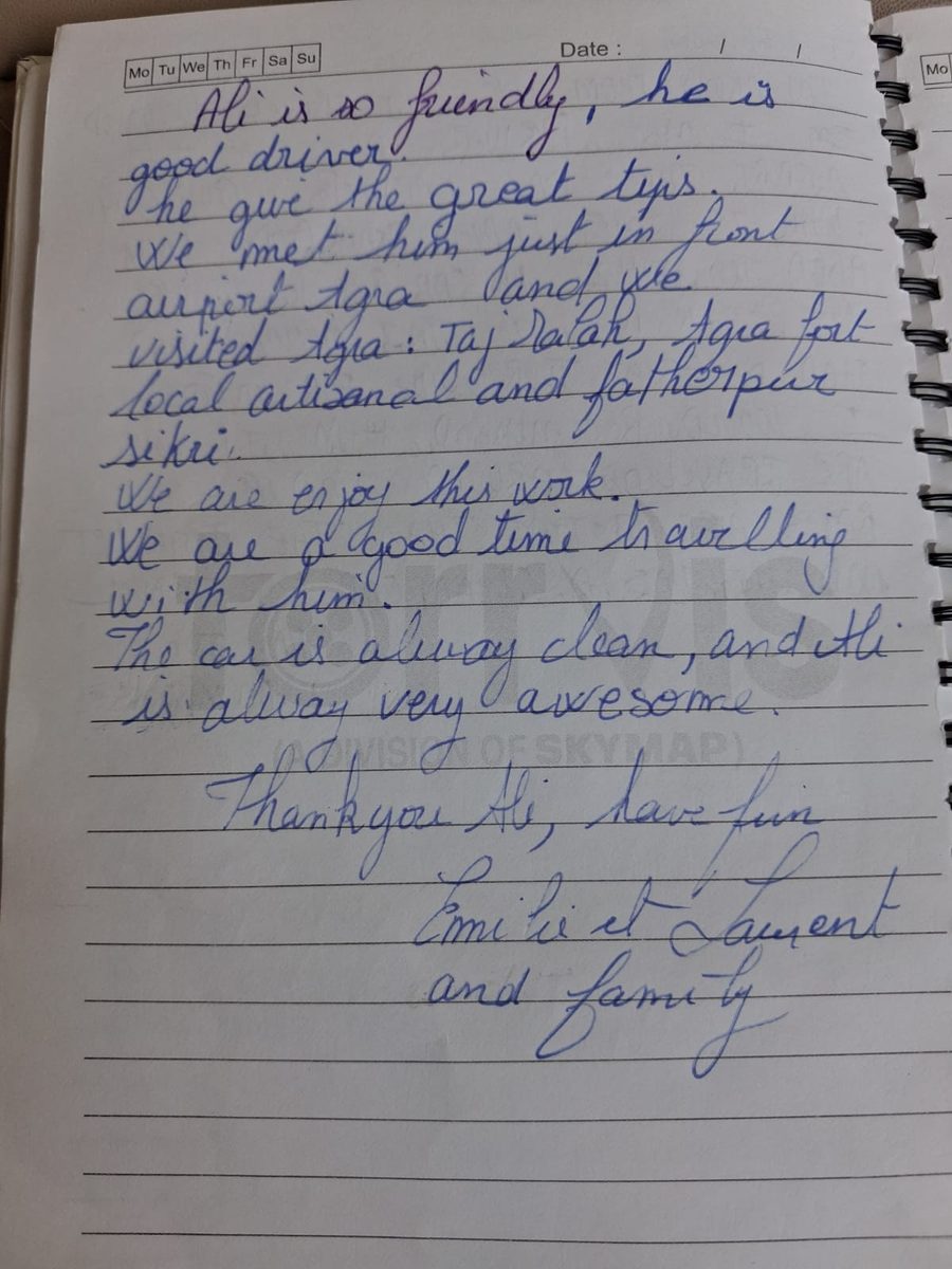 Handwritten review from Emilie, Laurent and family, France
